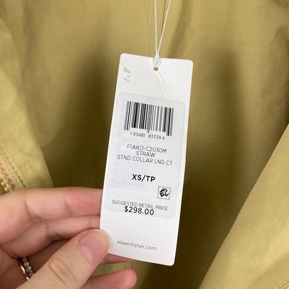 NWT Eileen Fisher Stand Collar Hidden Hood Cotton Blend Coat in Straw WMS XS - Picture 6 of 13